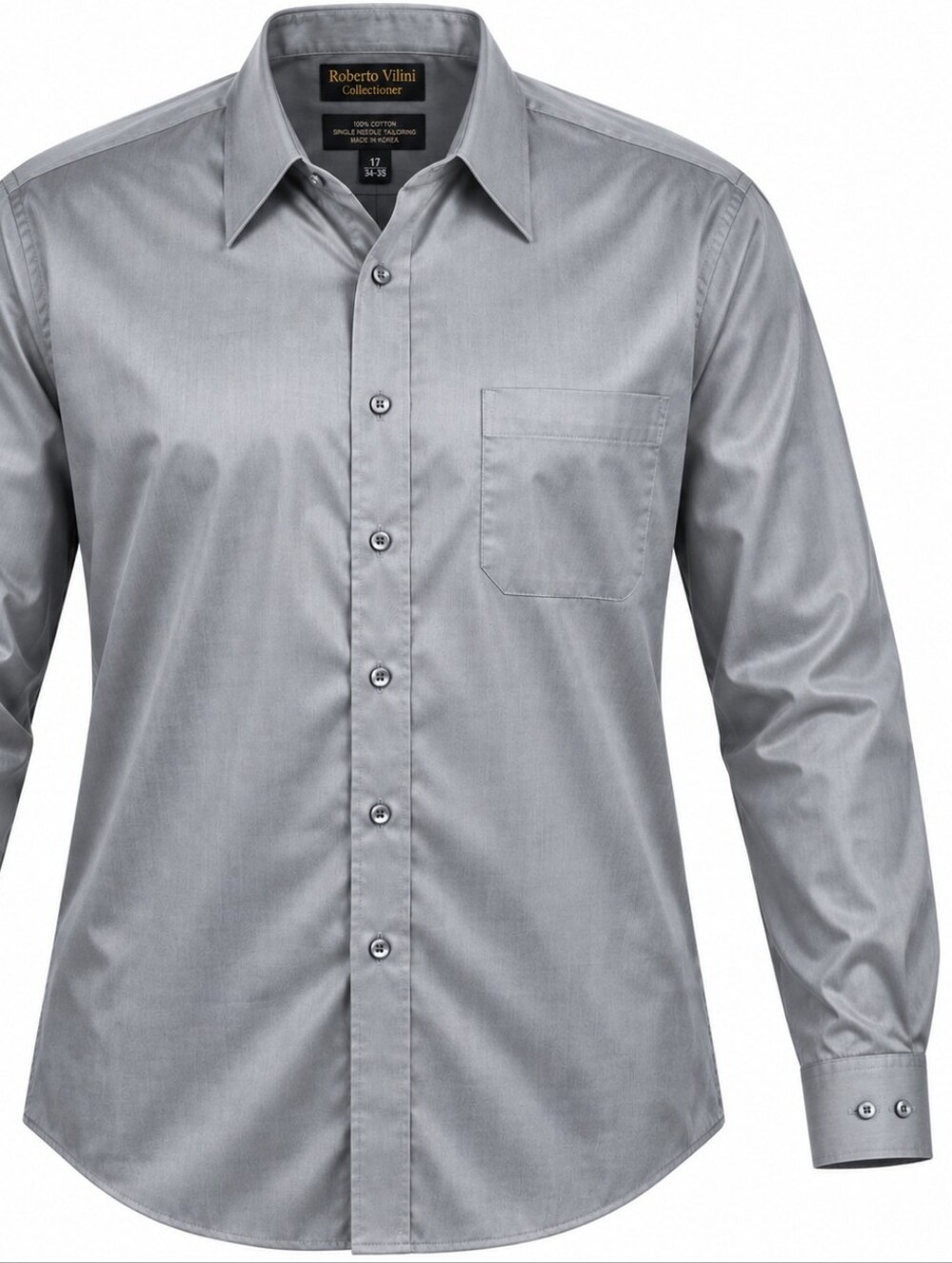 ROBERTO VILLINI | Gray 100% Cotton Dress Shirt Single Needle Tailored | 17 34/35